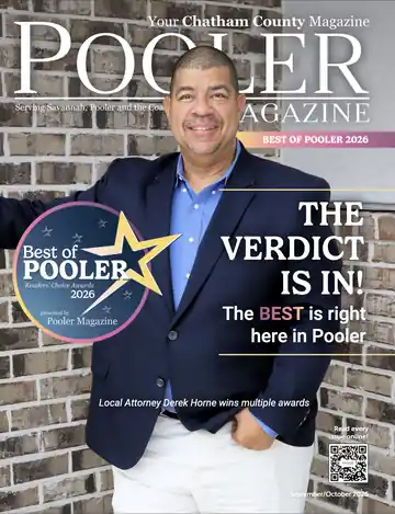 Pooler Magazine September/October 2026 cover: Best of Pooler, The Verdict Is In, local attorney Derek Horne wins multiple awards